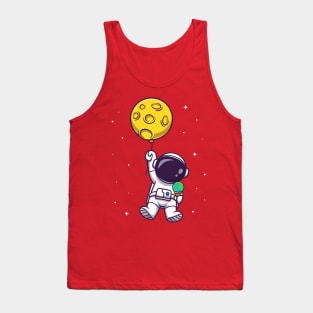 Cute Astronaut Floating With Moon Balloon And Earth Ice  Cream Cartoon Tank Top